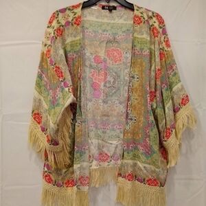 64 sixty five Vintage Boho Floral Rayon Kimono / Open Closure Blouse, size M